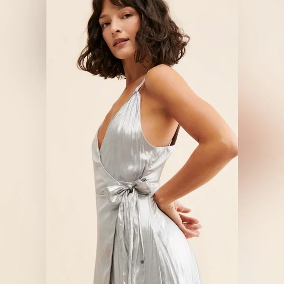 Free People Jocelyn Wrap Maxi Dress Silver - Picture 3 of 7